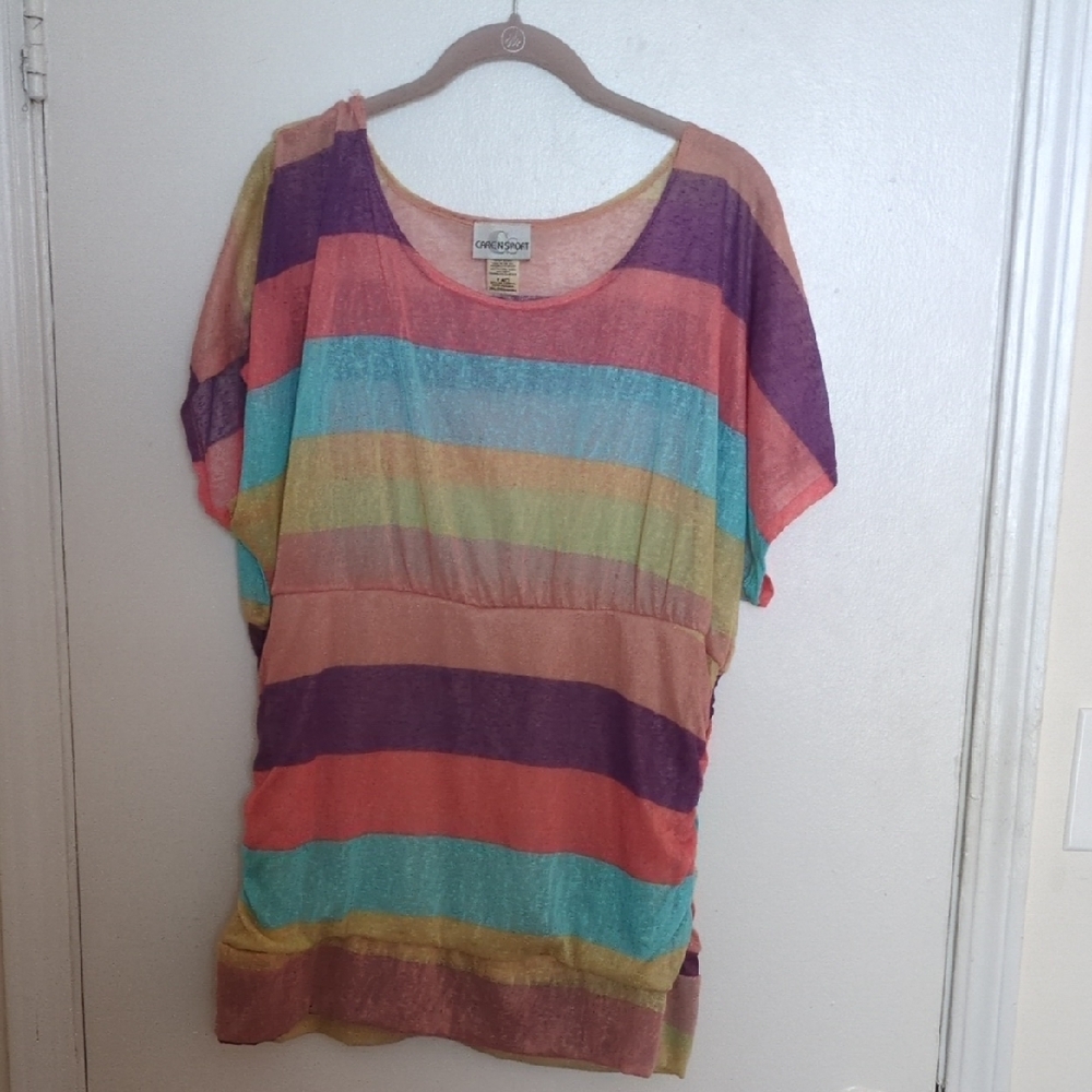 Caren Sport Multicolor Striped Short Sleeve Top